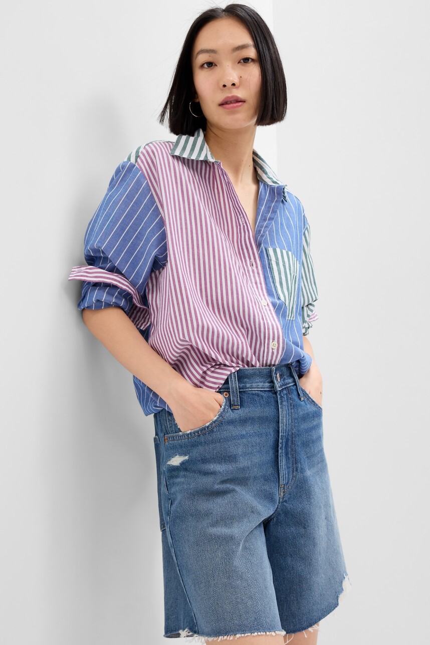 Camisa Poplin Oversize Mujer Sp Mixed Stripe