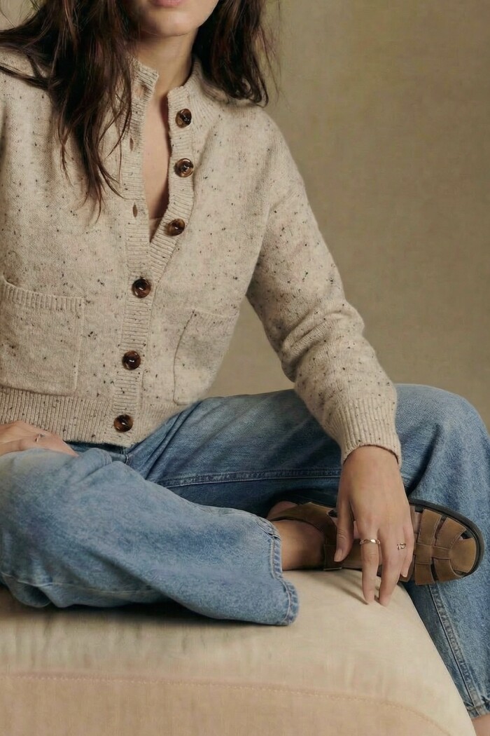 Cardigan Bouttonne Beige Melange