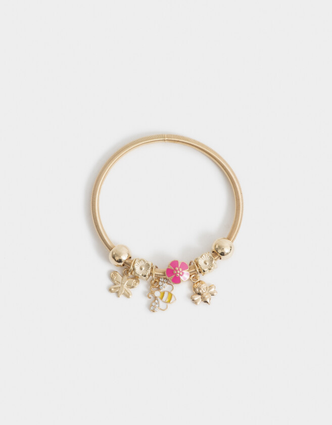 Pulseras Infantiles Con flores Pulsera Infantil Dijes Flor Y Abeja - Dorado