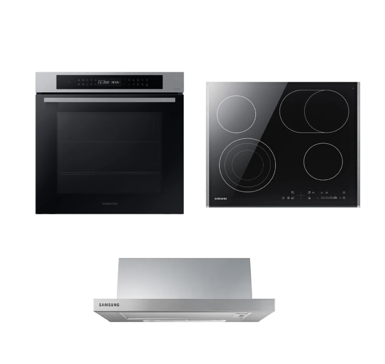 Combo Samsung horno, anafe y extractor SANV7B4040VAS/NK24M1030IS/CTR264KC01 