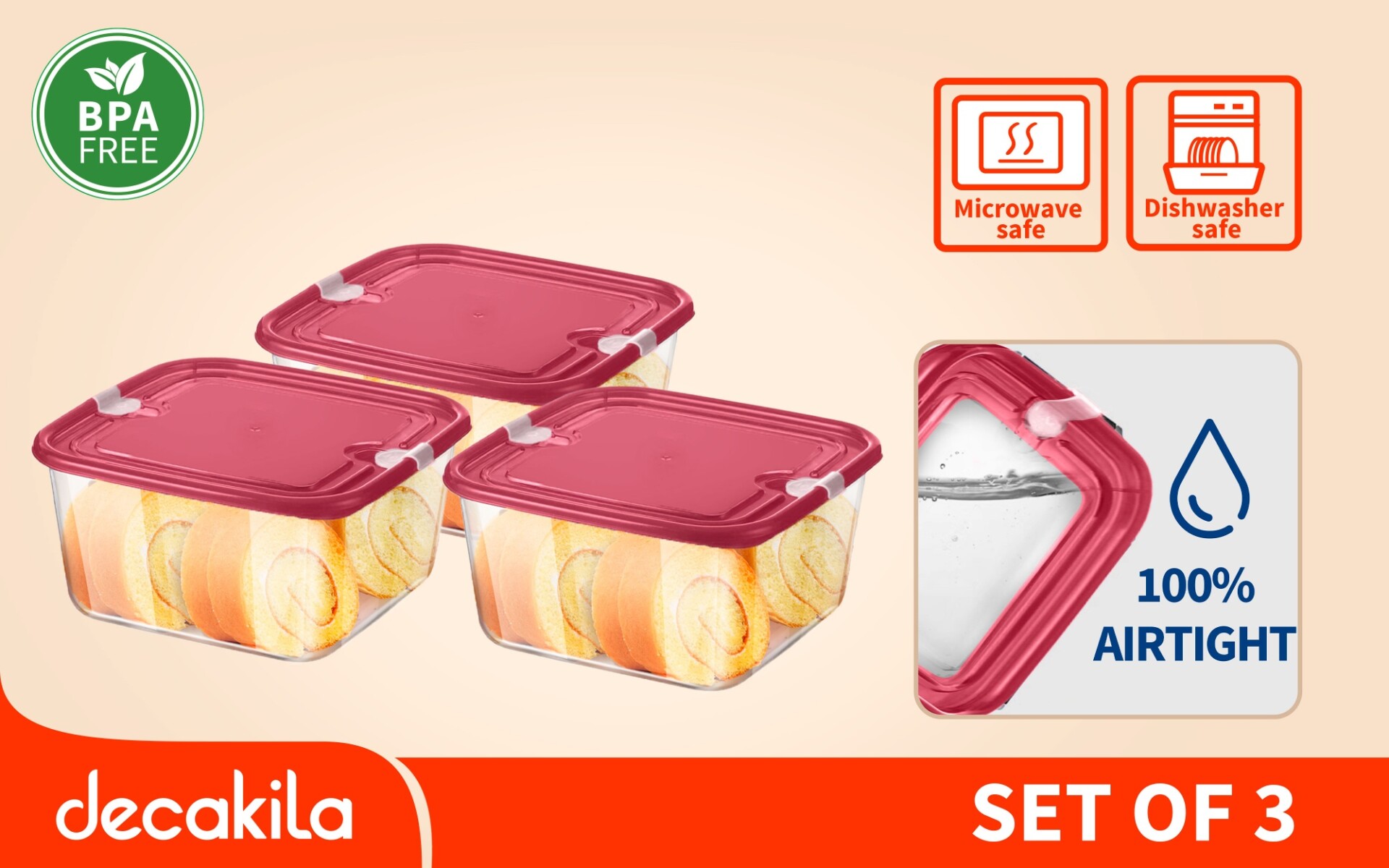 SET JUEGO TUPPER HERMETICO GRANDE DECAKILA 3 PIEZAS 