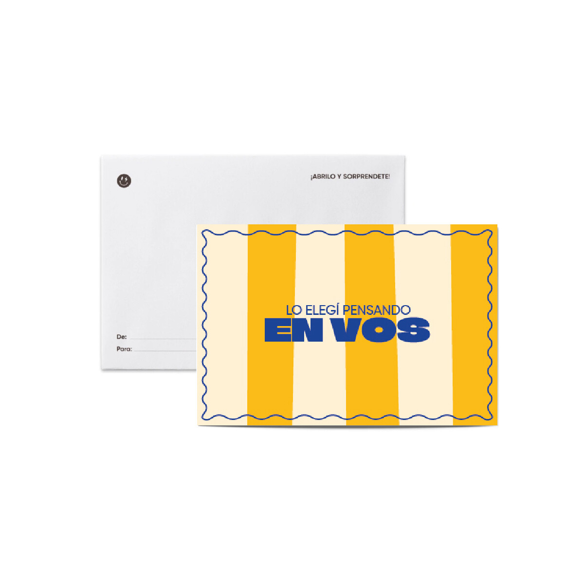 Tarjeta azul y amarillo con sobre "En vos" 
