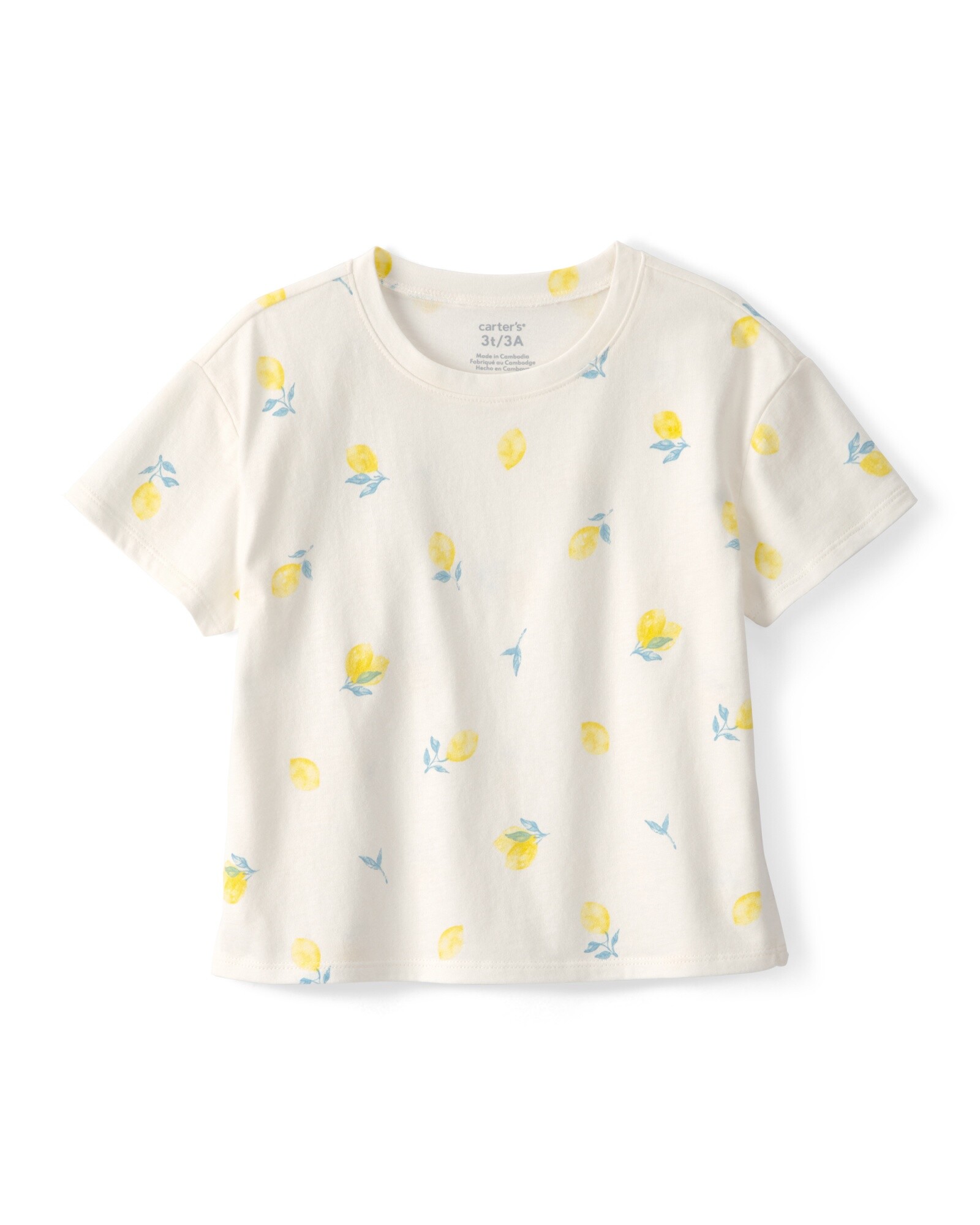 Remera de algodón, manga corta, color crema, diseño limones Sin color