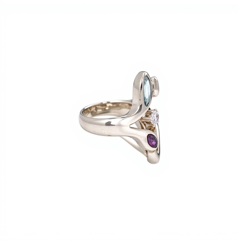 Anillo Pétalos-Plata 925-Piedra amatista y aguamarina-AN4552 conpiedra