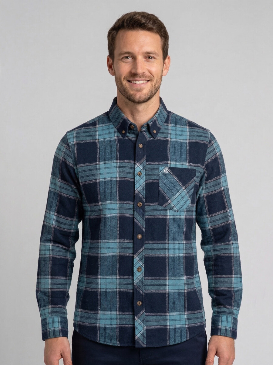 CAMISA DE VIYELA ESCOCESA CELESTE/AZUL 