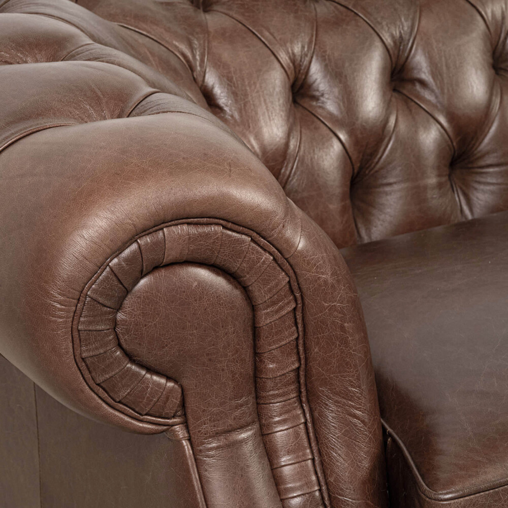 SOFA 2 CUERPOS CUERO-100-NATURAL MARRON NEW CHESTERFIELD CHOC.