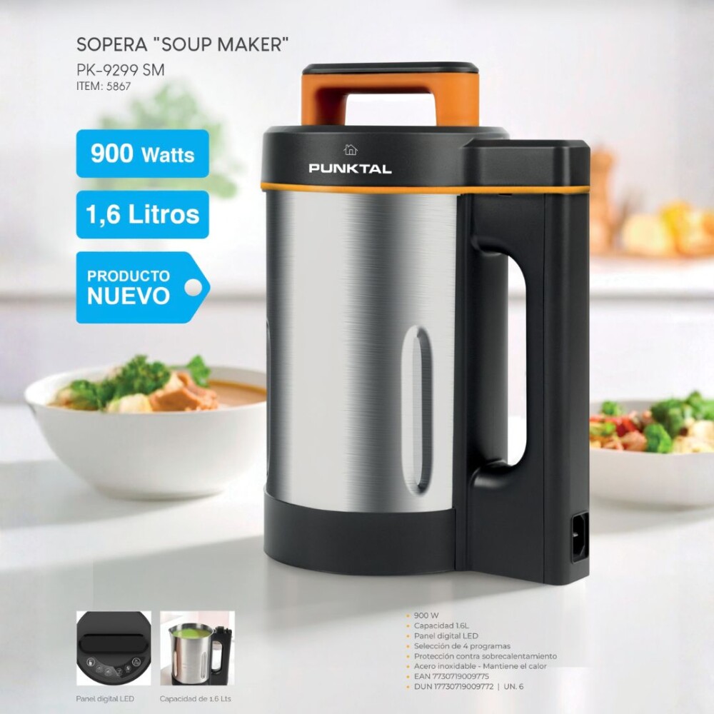 Sopera Eléctrica - 900W 1,6L Digital Acero Inoxidable - Punktal Sopera Eléctrica - 900W 1,6L Digital Acero Inoxidable - Punktal