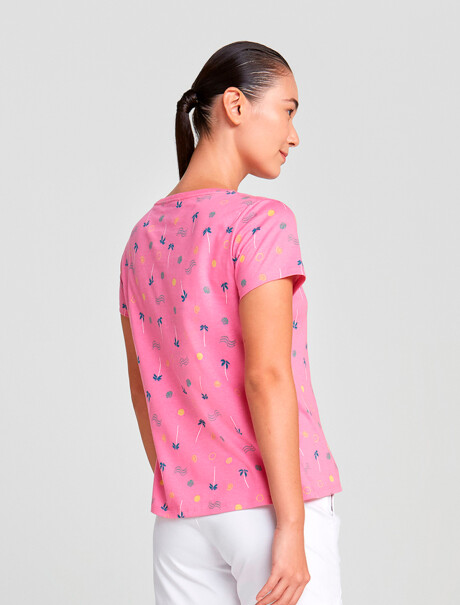 CAMISETA FEMENINA MANGA CORTA ESTAMPADA ROSADO