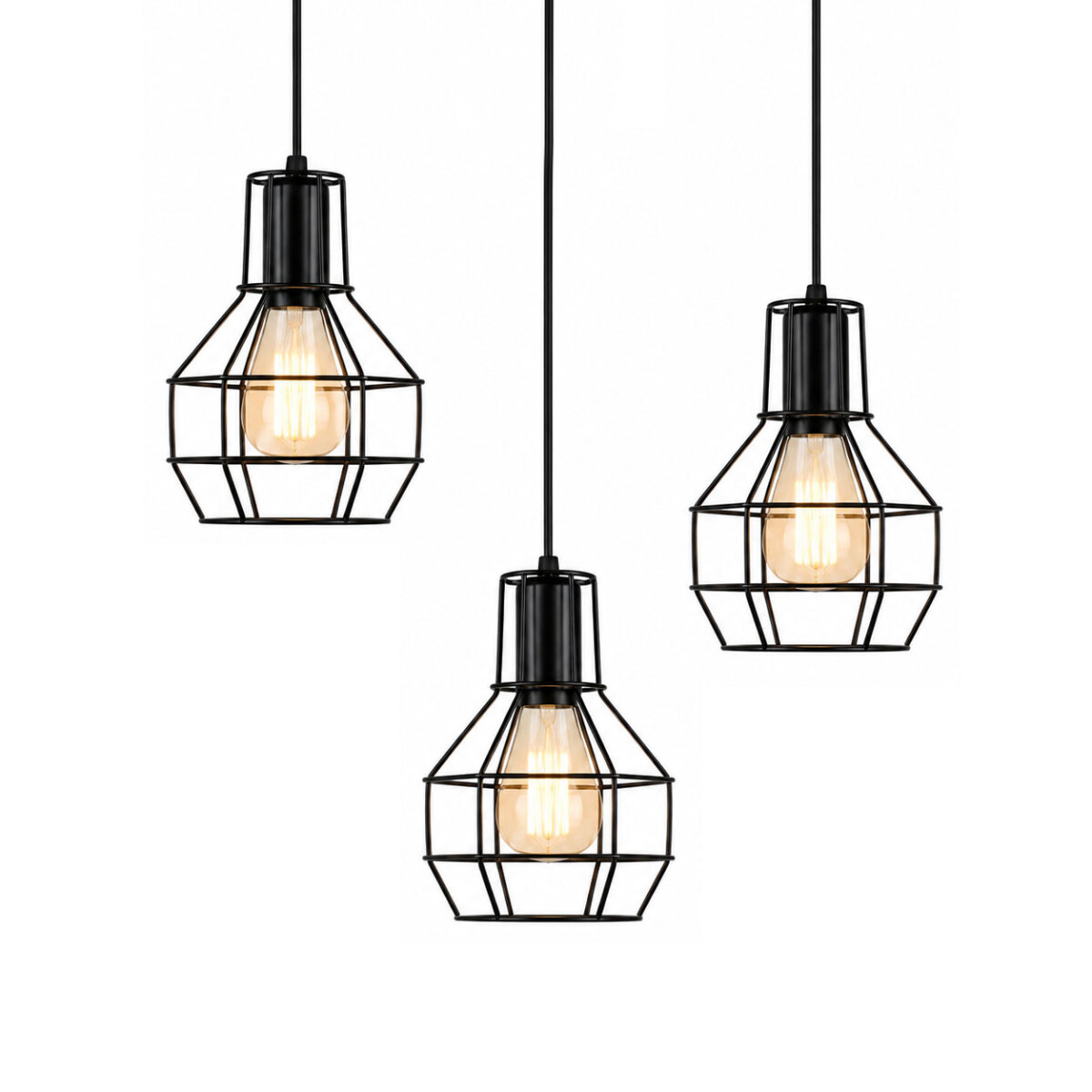 Pack x3 Lamparas Colgante Metal E27 Diseño Industrial - Negro 