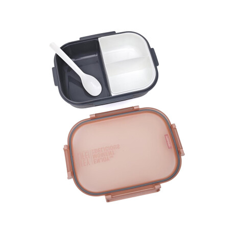 Vianda con division, tapa y cuchara Rosado
