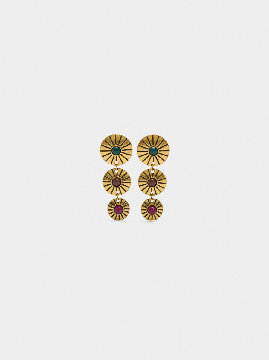 Pendientes Largos De Círculos Rayados - multicolor 