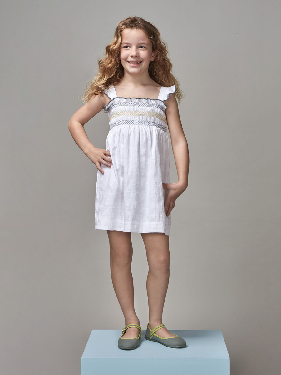 Vestido Blanco Con Elasticos E En Contraste Blanco