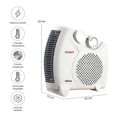 Caloventilador Piso 2 Niveles 2000W c/Termostato Cuori Scala Blanco
