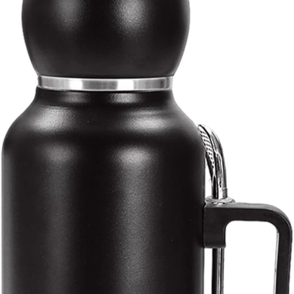 Set De Termo + Mate + Bombilla 1 Litro Acero Negro