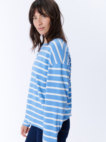 Remera manga larga rayas Celeste Y Crudo