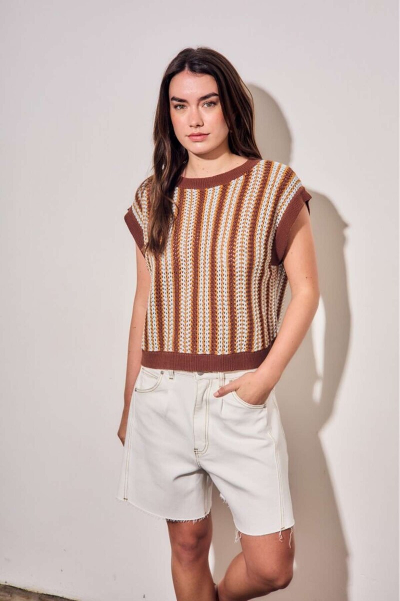 Chaleco Rayado Texturado - Celeste 