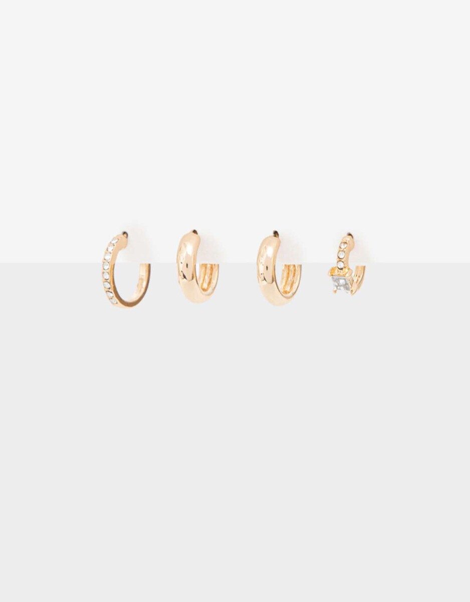 Set De Aros Argolla Metal Y Strass - Dorado 