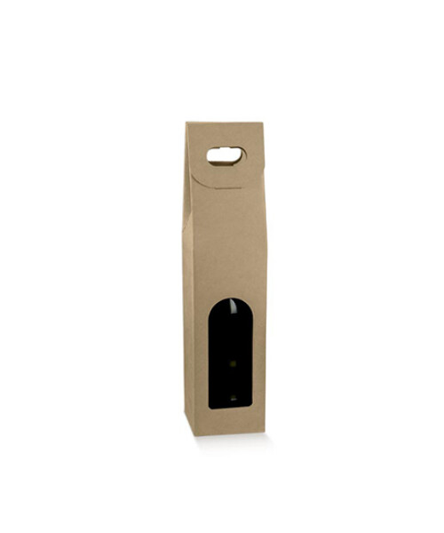 CAJA C/VENTANA 1 BOTELLA 9X9X38,5 cm KRAFT MARRON