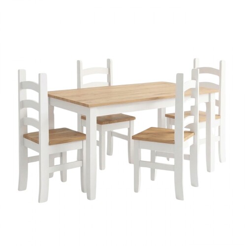 Juego De Comedor 4 Sillas Madera Maciza Blanco - Corona Juego De Comedor 4 Sillas Madera Maciza Blanco - Corona