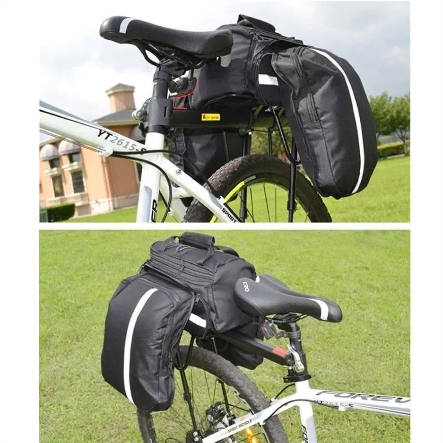 Bolso Con Alforjas Para Parrilla Bicicleta 2 En 1 Bolso Mano - Negro — HTS