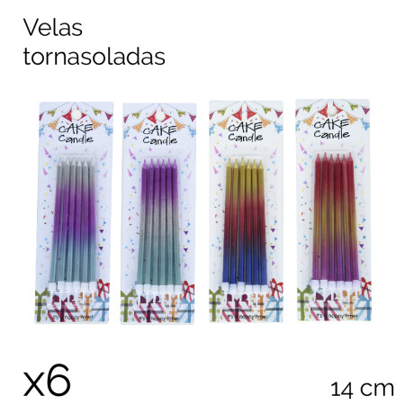 Velas X 6 14 Cm Tornasoladas Velas X 6 14 Cm Tornasoladas