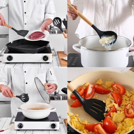 Set Menage 12Pzs Utensillos Cocina en Silicona Antiadherente Negro