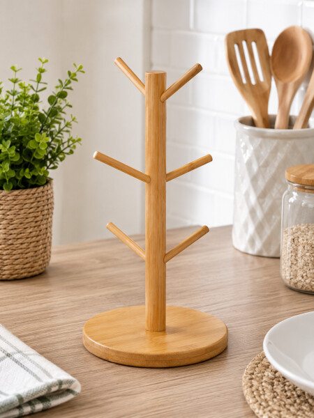 SOPORTE PARA TAZAS BAMBU MADERA