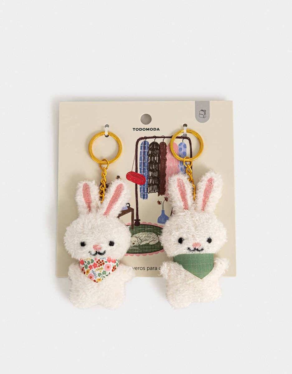 Set De Dos Llaveros De Conejitos De Peluche Para Compartir 