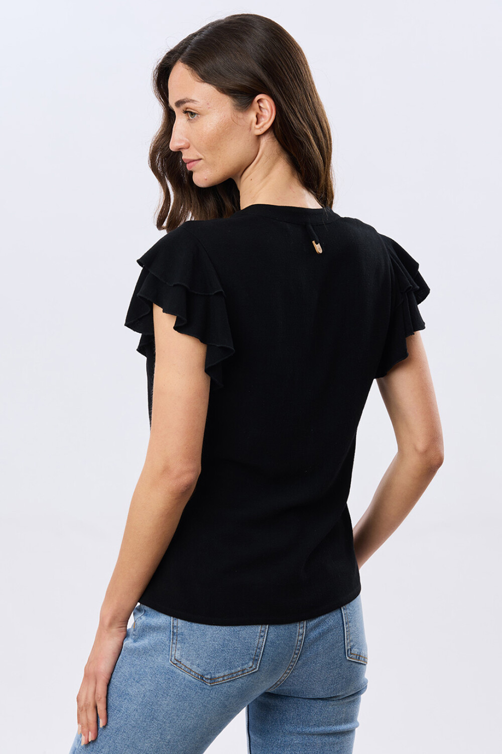 CAMISA DE LINO CON VOLADOS Negro