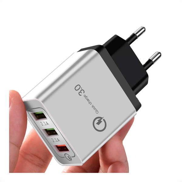 Cargador de Pared 3 Puertos USB A QC 3.0 de 2.4 AMP Cargador de Pared 3 Puertos USB A QC 3.0 de 2.4 AMP