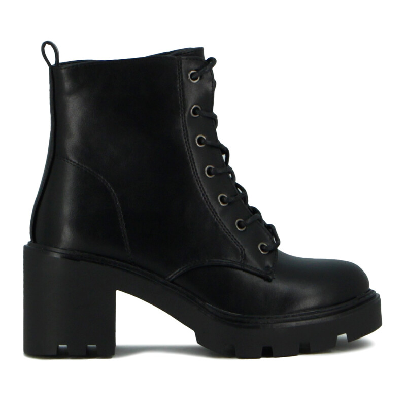 Darkness Bota De Dama Caña Baja Taco Cuadrado Acordonada - Negro Negro