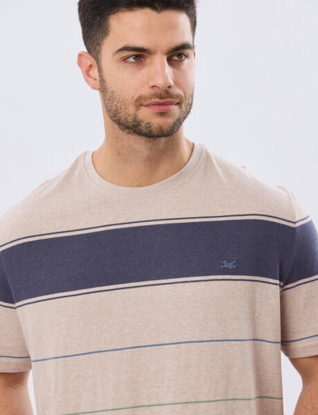REMERA RAYADA DE ALGODÓN Beige