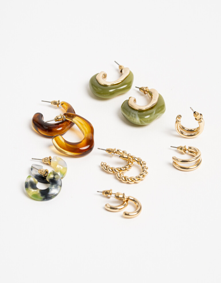 Aros Sets Color Set 7 Pares De Aros Mix Materiales - Dorado