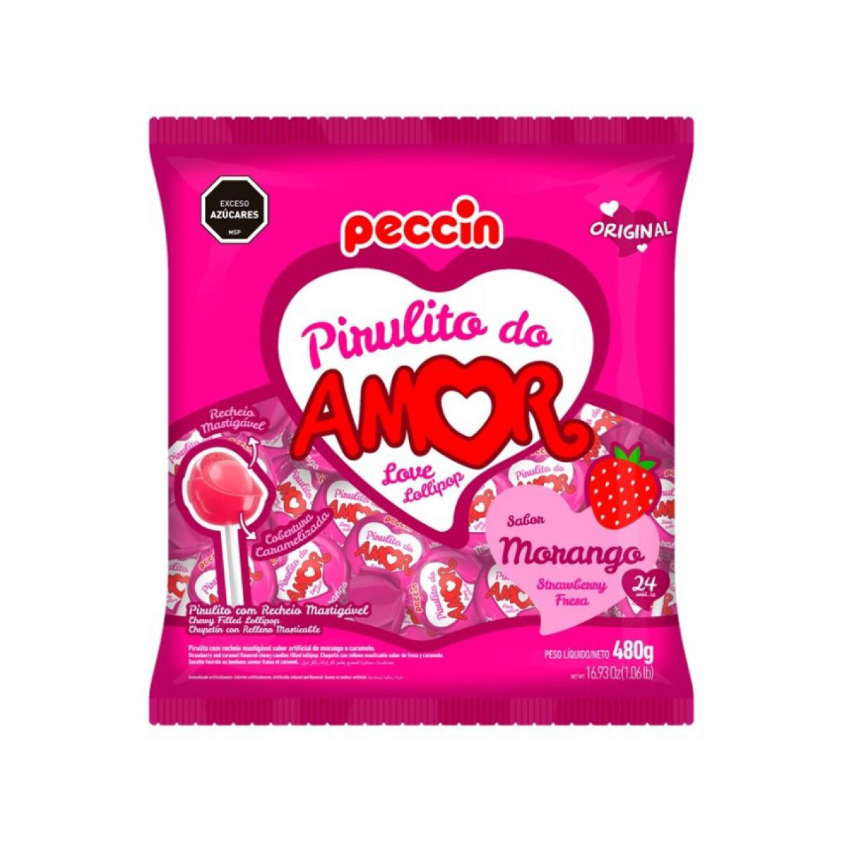 Chupetin Amor Relleno x 24 - Frutilla 