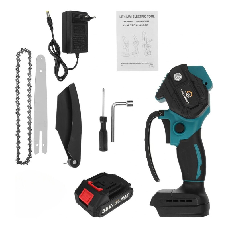 Mini Motosierra 8 Maletín + Bateria + Cadenas + Accesorios Negro