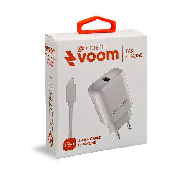 Ficha Cargador + Cable Compatible iPhone Lightning Goldtech Ficha Cargador + Cable Compatible iPhone Lightning Goldtech