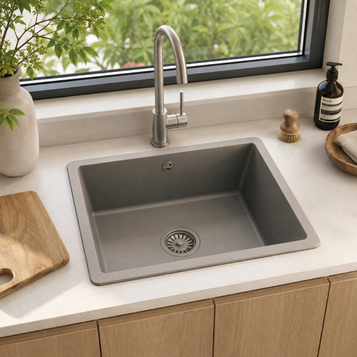 Pileta simple composite gris 60 x 45 