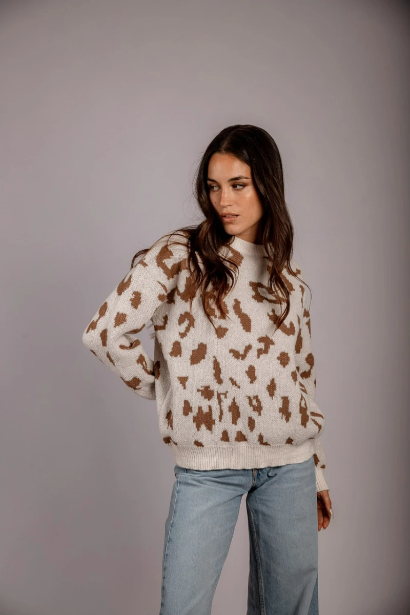 Buzo Print - blanco con beige 