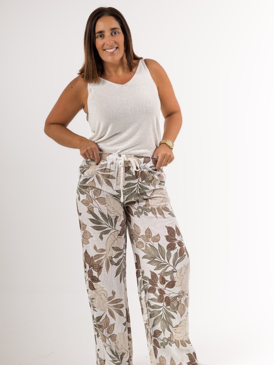 Pantalón 100% lino estampado Pantalón 100% lino estampado
