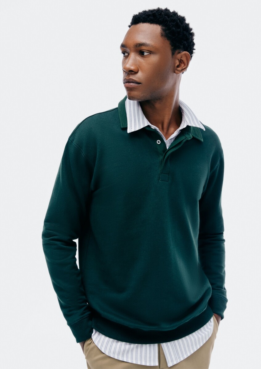 BUZO DE ALGODÓN CON CUELLO TIPO POLO - VERDE 