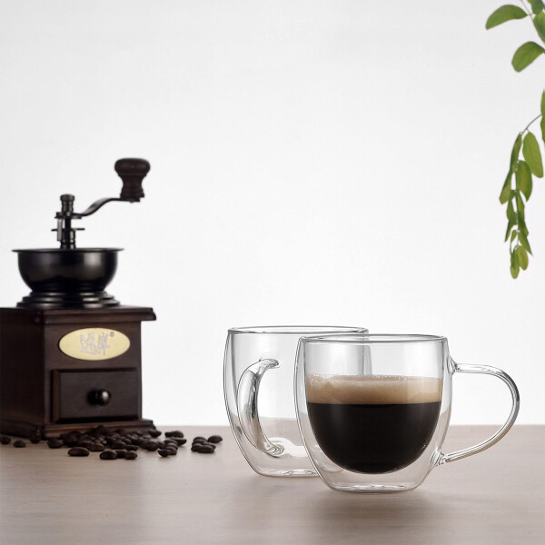 Set x2 Taza Cafe Doble Pared Vidrio 250ml Jarra Aislamiento® Set x2 Taza Cafe Doble Pared Vidrio 250ml Jarra Aislamiento®
