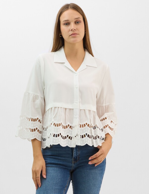 Camisa Con Mangas De Bordado Suizo BLANCO