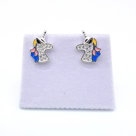 Par de caravanas de plata 925 con esmalte y circonias, UNICORNIO. Par de caravanas de plata 925 con esmalte y circonias, UNICORNIO.