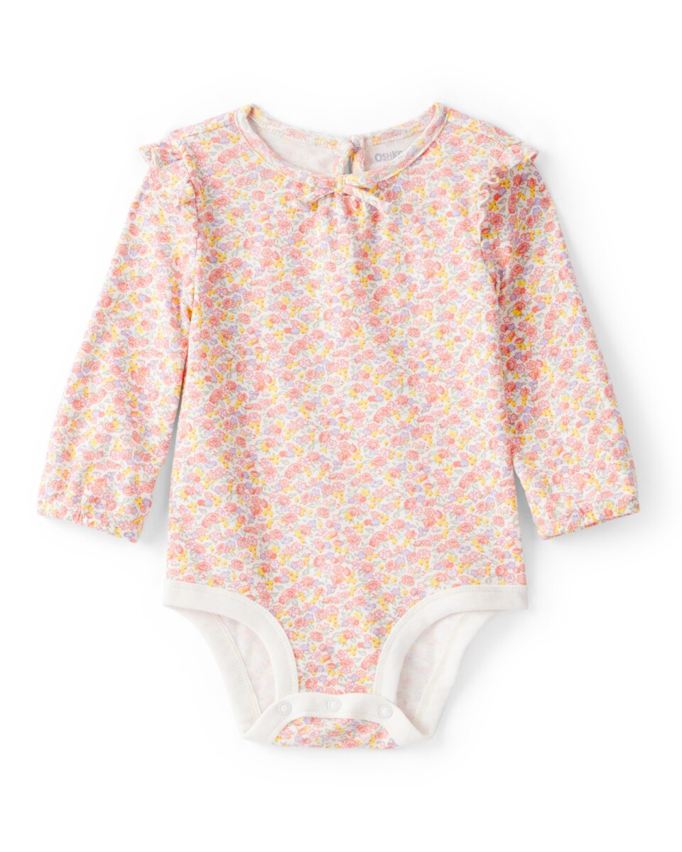 Body de algodón, manga larga, diseño floral 