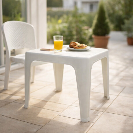 Mesa auxiliar cuadrada de jardín Blanca