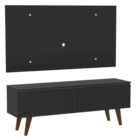 Rack TV mueble Lumax + panel rústico con estantes 55” Negro/Negro