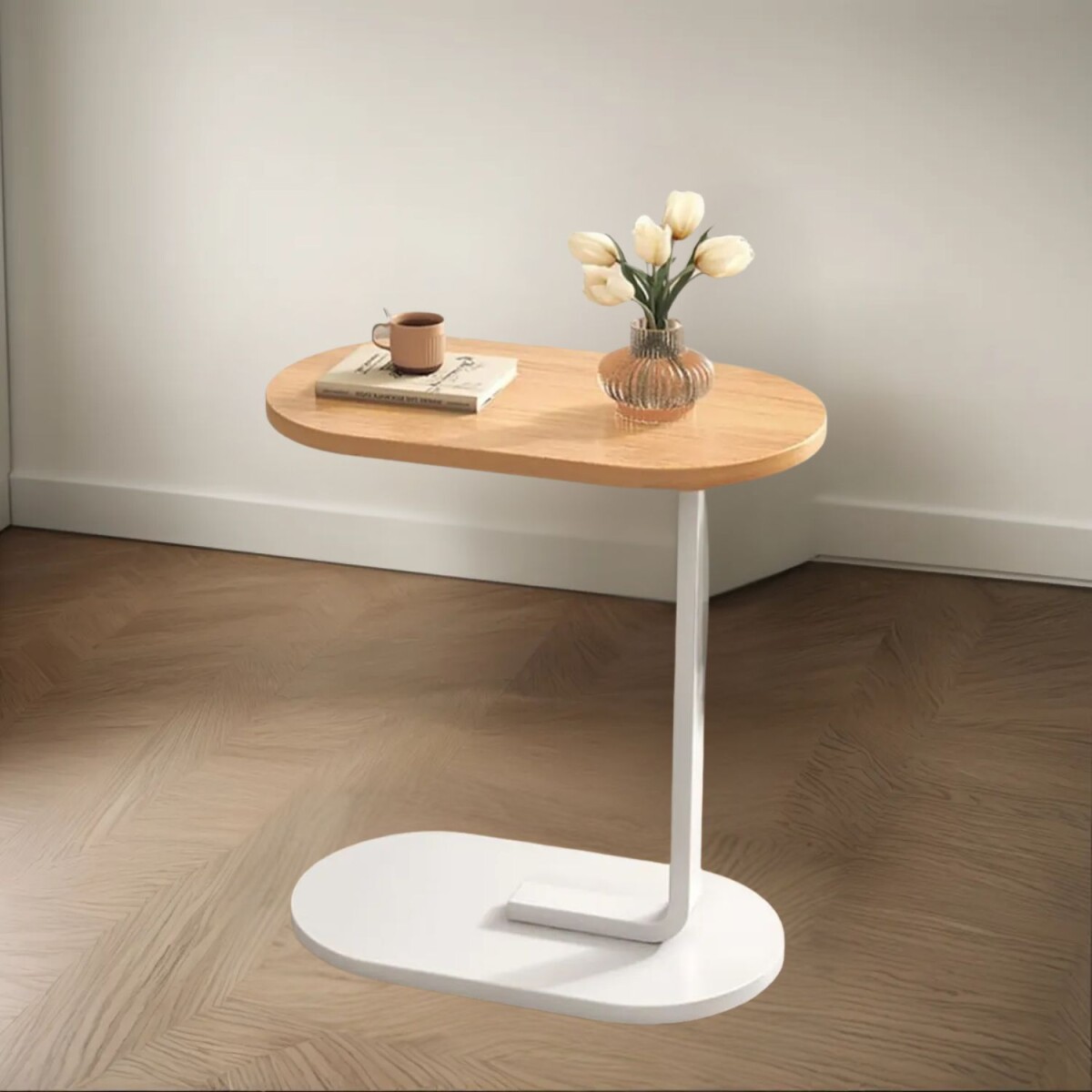 Mesa auxiliar Lumax de arrime MDF minimalista para living - Madera Claro y Blanco 