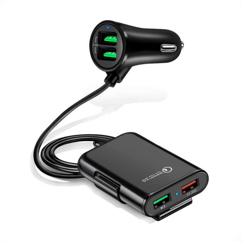 Cargador para Auto 4 Puertos USB A 36W QC 3.0 de 8 AMP Para Asientos Traseros Cargador para Auto 4 Puertos USB A 36W QC 3.0 de 8 AMP Para Asientos Traseros