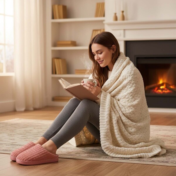 Pantufla Danesa De Dama Slide Cómoda Abrigada Invierno Color Rosado