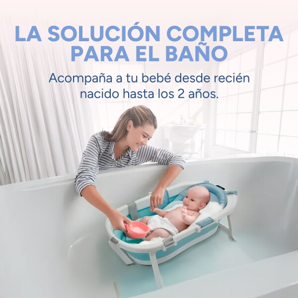 Baño Plegable Termómetro + Colchón Bebé Baby Antideslizante Color Variante Celeste
